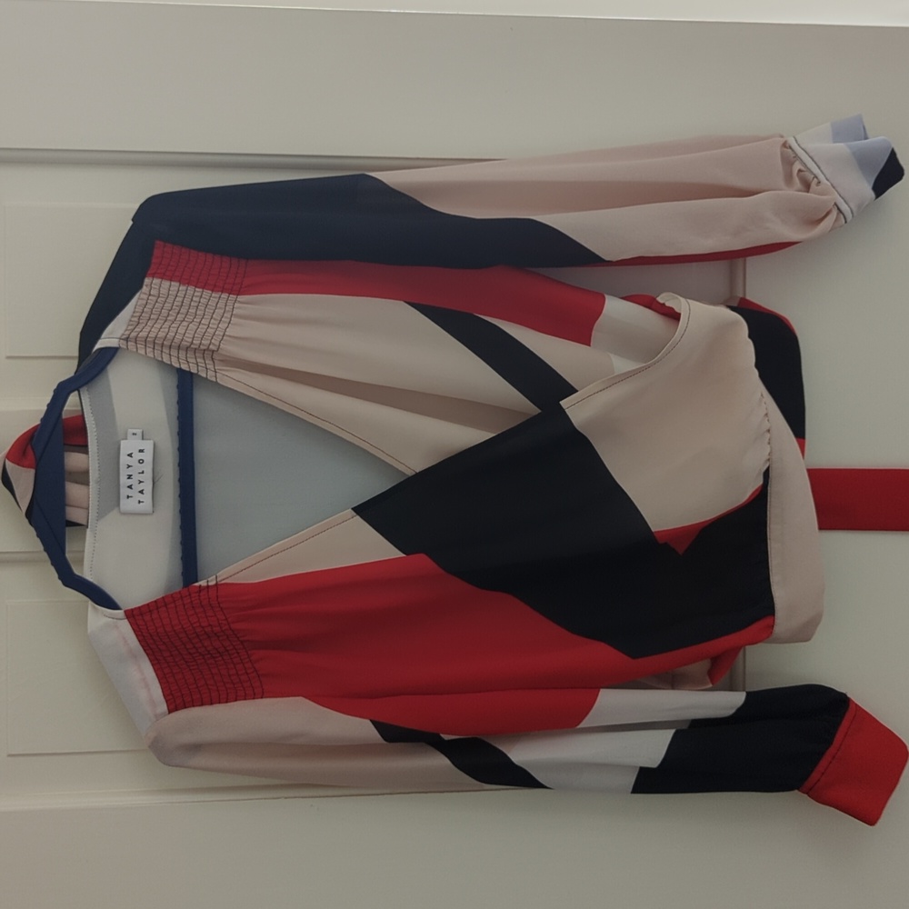 Tanya Taylor Klara Colorblock Long-Sleeve Wrap Top